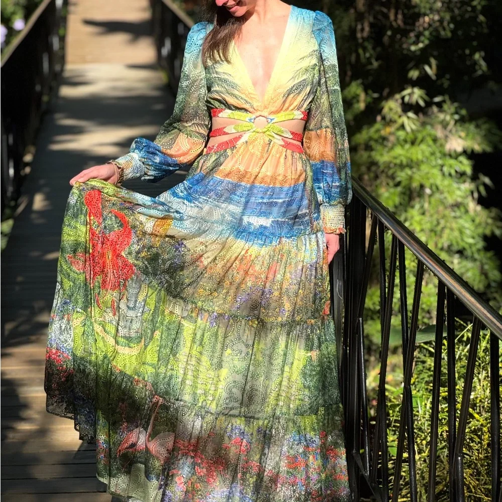 Alice + Olivia Patricia Tiered Vibrant Multicolor Maxi Dress - Picture 5 of 6